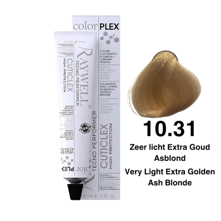 Raywell ColorPlex – Permanente Haarfarbe – 10.31 – Sehr helles, extra goldenes Aschblond – 100 ml