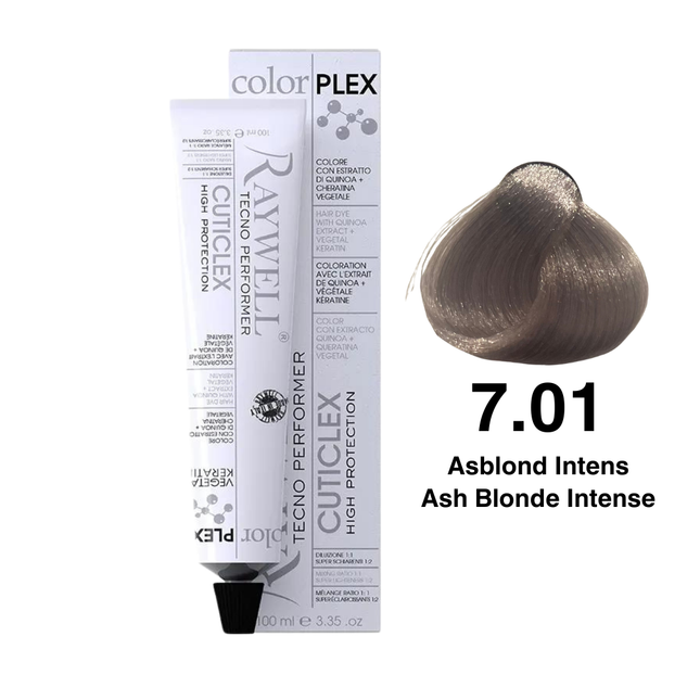 Raywell ColorPlex - Permanente Haarfarbe - 7.01 - Aschblond Intensiv - 100 ml