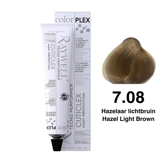Raywell ColorPlex - Permanente Haarfarbe - 7.08 - Haselnussbraun - 100 ml