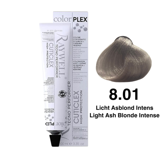 Raywell ColorPlex - Permanente Haarfarbe - 8.01 - Helles Aschblond Intensiv - 100 ml