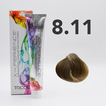 Tricol Xperience – Permanente Haarfarbe – 8.11 – Helles, intensives Aschblond – 100 ml