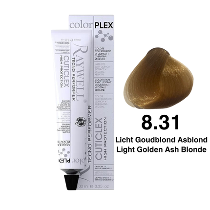 Raywell ColorPlex - Permanente Haarfarbe - 8.31 - Helles Goldblond Aschblond - 100 ml